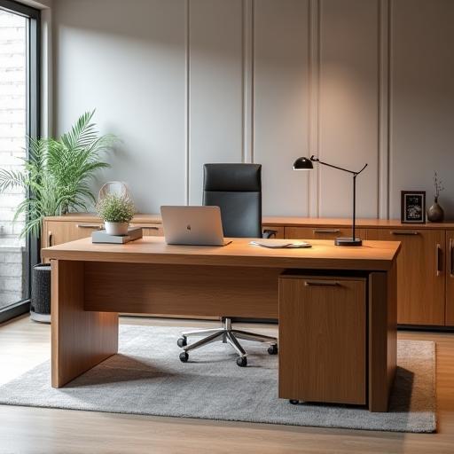 Bureau sur mesure en bois massif dans un espace de bureau moderne