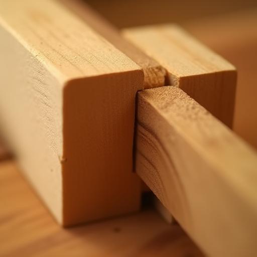 Gros plan montrant un assemblage précis, un tenon et une mortaise